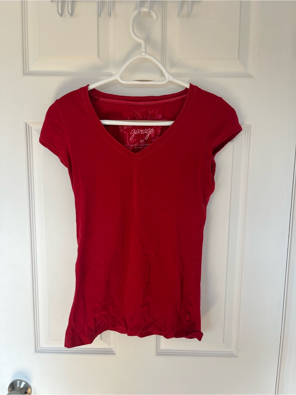 Garage Women’s Red V-Neck Short Sleeve Top